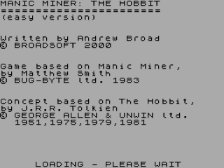 Manic Miner title screen for ZX Spectrum
